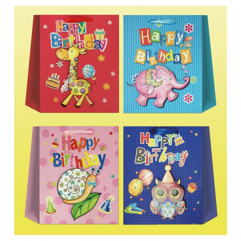 Bolsa de aniversário média com vários designs de animais