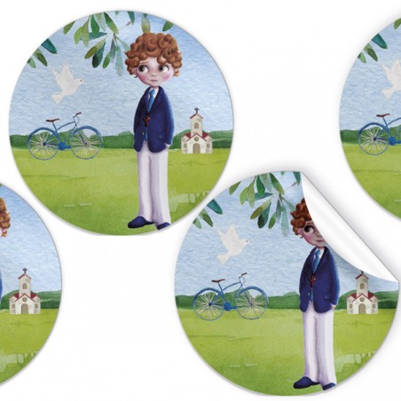Pacote com 96 adesivos menino comunhão de 4 cm