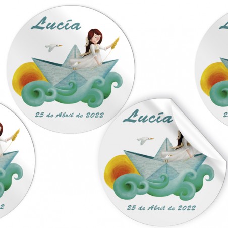 Pacote com 96 etiquetas adesivas redondas para meninas barco