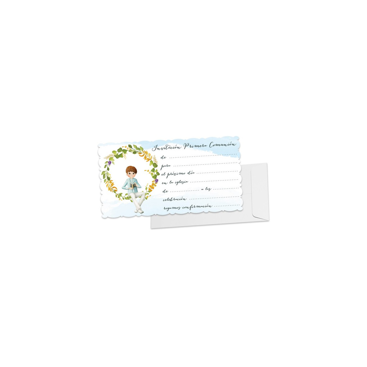 Pacote com 10 convites menino comunhão com envelope