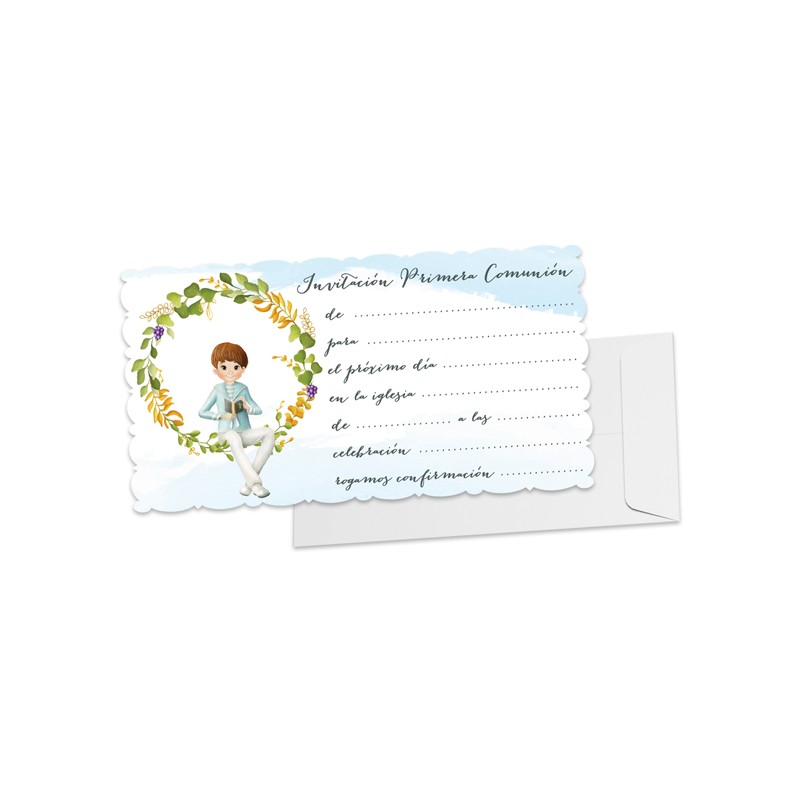 Pacote com 10 convites menino comunhão com envelope