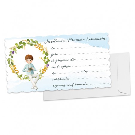 Pacote com 10 convites menino comunhão com envelope
