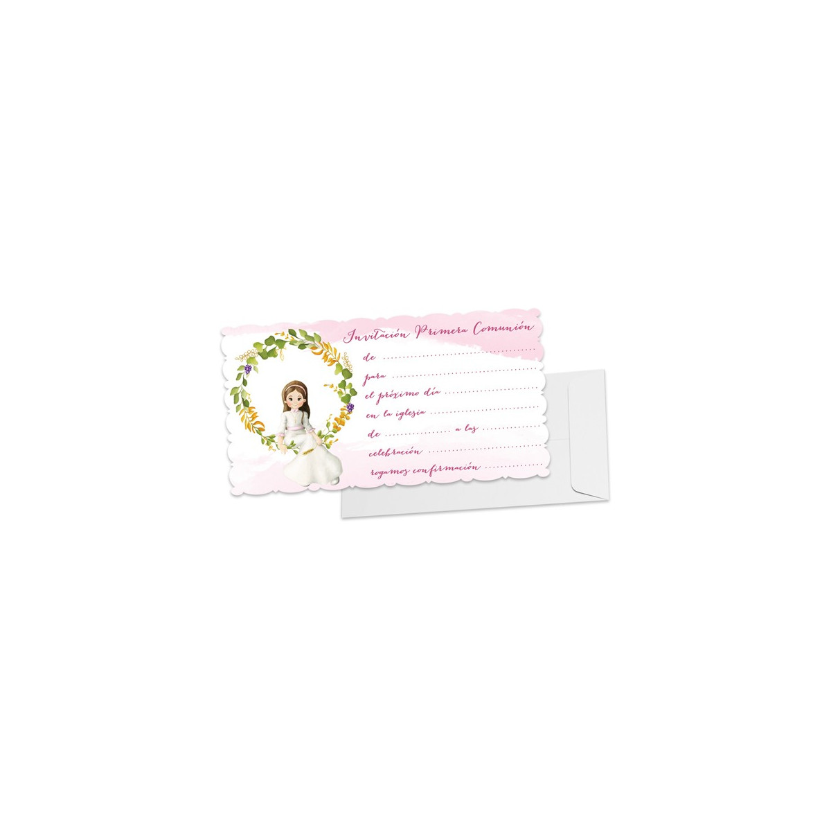 Pacote com 10 convites de comunhão para menina com envelope