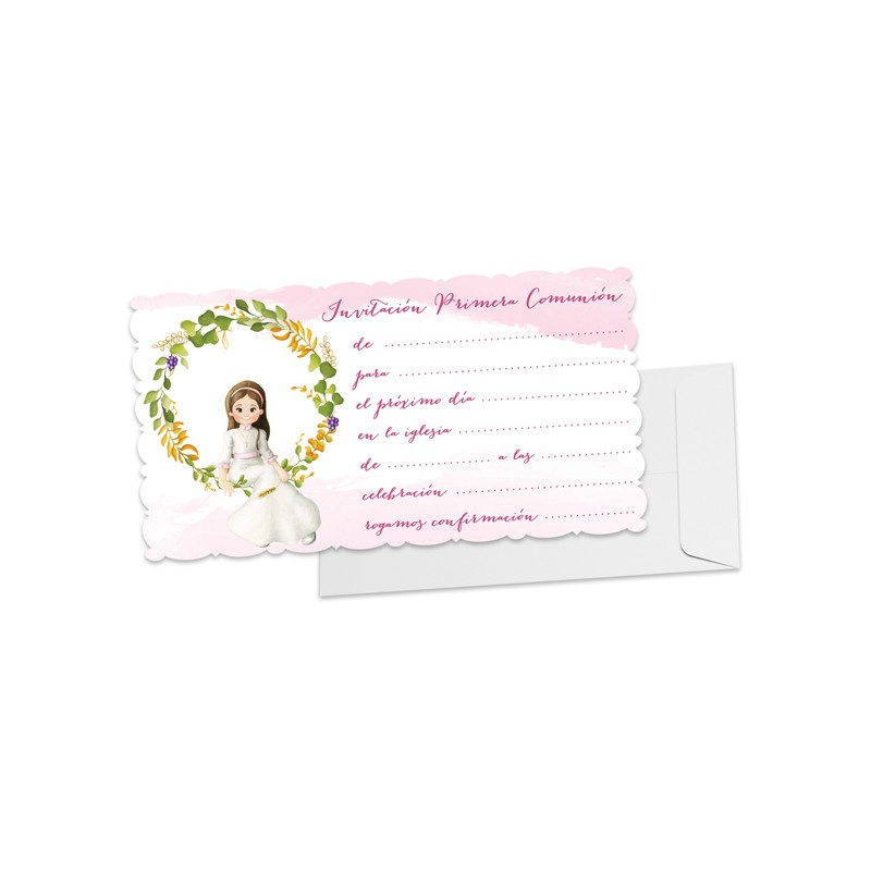 Pacote com 10 convites de comunhão para menina com envelope