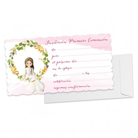 Pacote com 10 convites de comunhão para menina com envelope