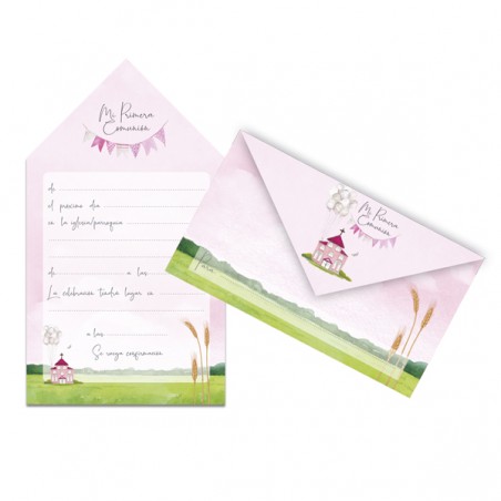 Blister 10 Convite Envelope Comunhão Igreja Menina
