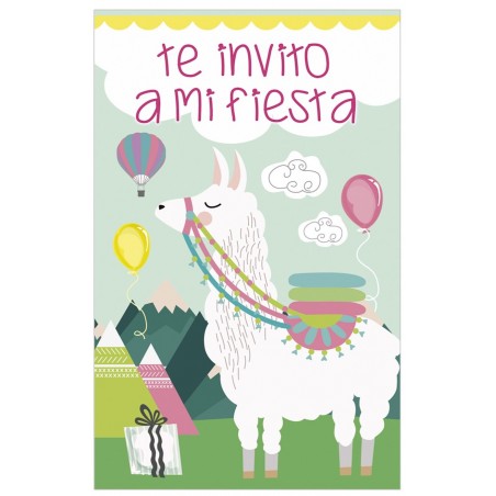 Pacote de 8 convites de aniversário modelo lhama