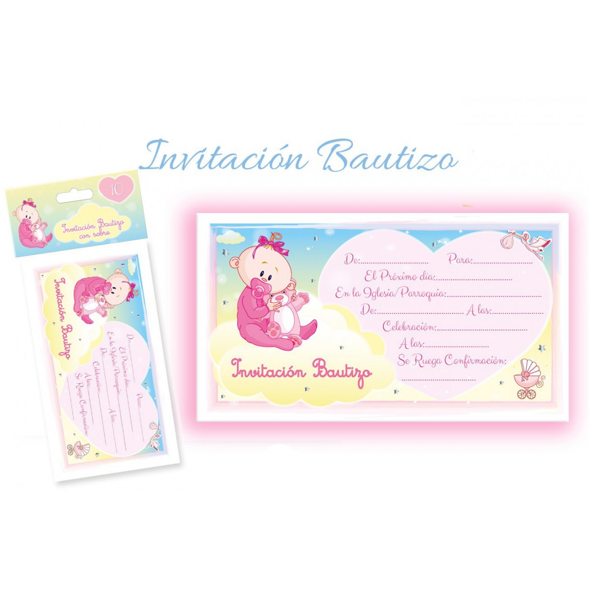 Pacote com 10 convites batizado menina