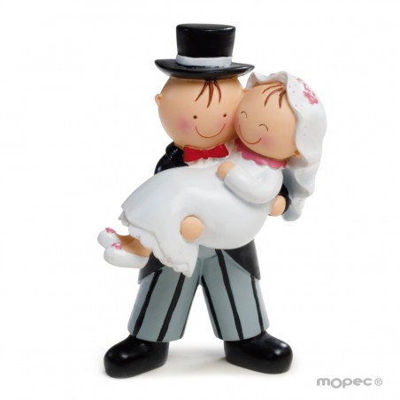 Figura de bolo pit&pita noiva nos braços
