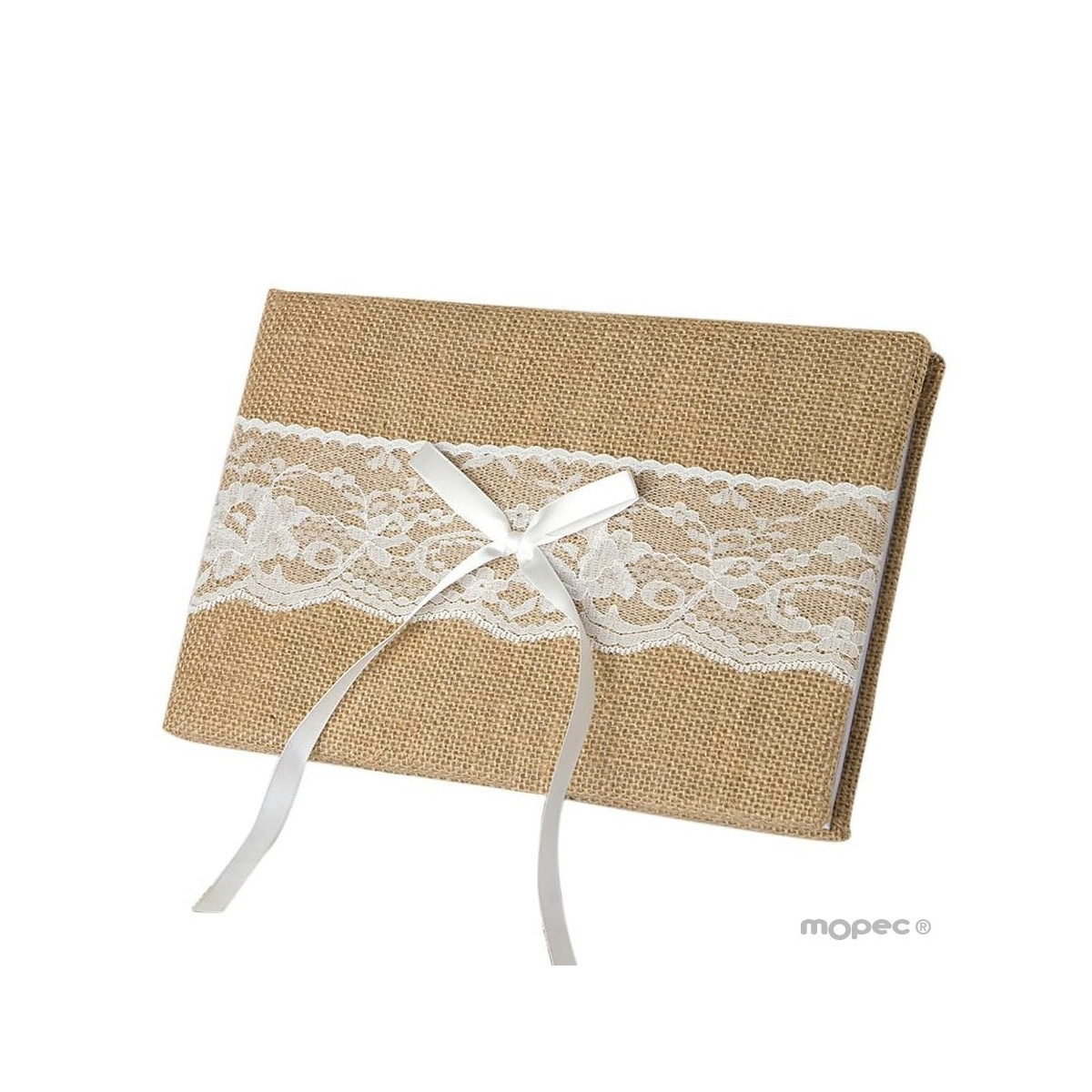 Livro de assinaturas com juta e renda em caixa de presente 25x16cm.(74pág) em caixa de presente