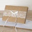 Livro de assinaturas com juta e renda em caixa de presente 25x16cm.(74pág) em caixa de presente