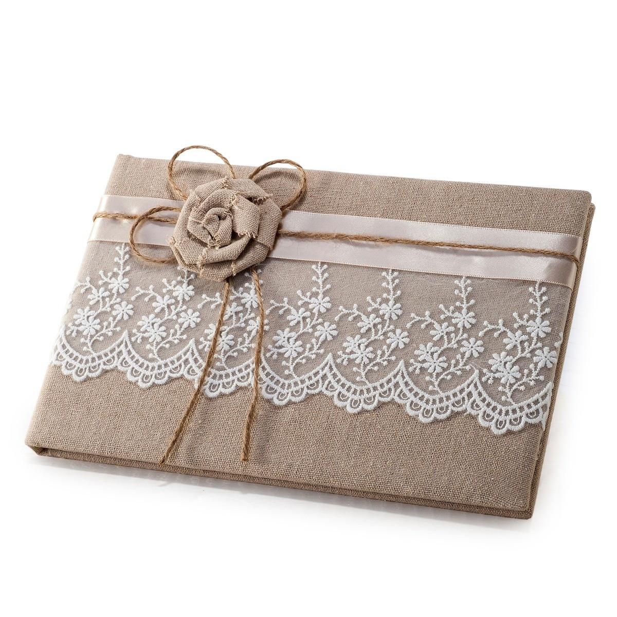 Livro de assinaturas para casamento de juta e renda