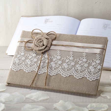 Livro de assinaturas para casamento de juta e renda