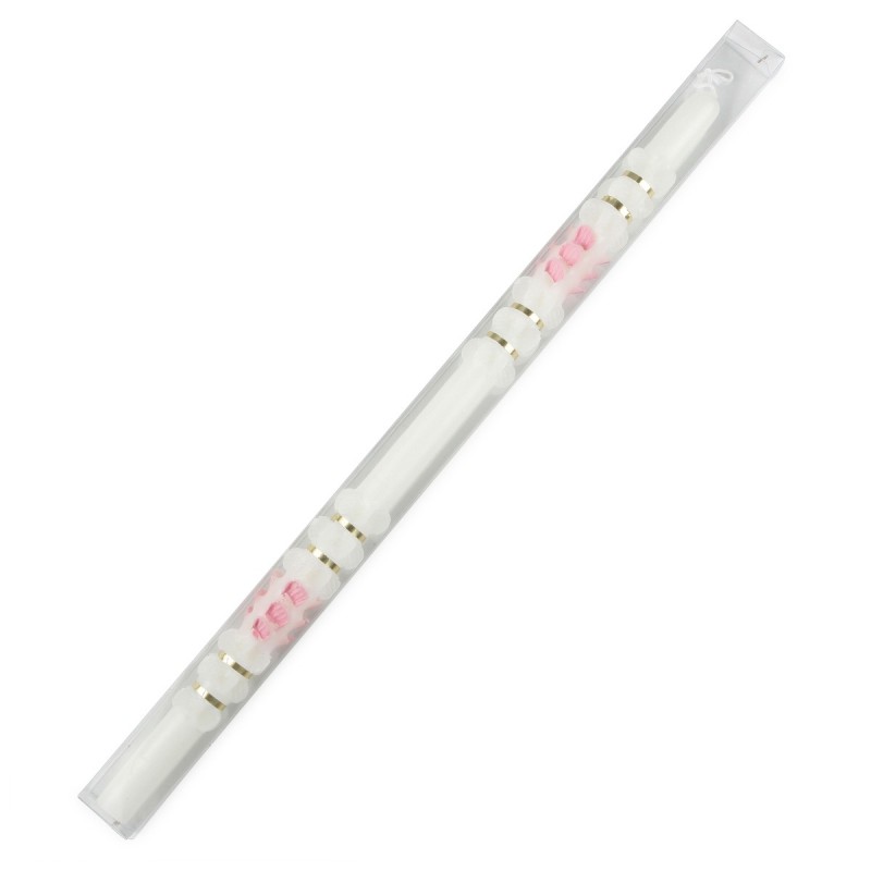 Círio de batismo rosa em caixa de apresentação pvc 48x1,7cm