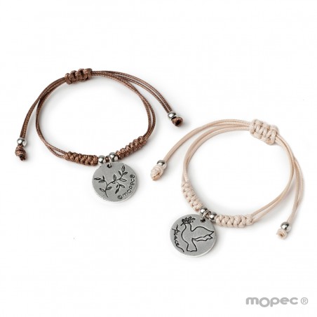 Pulseira bege com medalha de pomba marfim/marrom