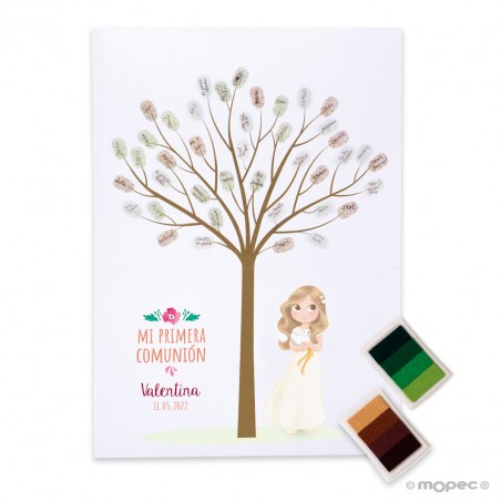 Lamina de assinaturas de comunhão menina com pomba