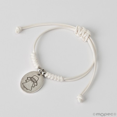 Pulseira cordão de marfim medalha anjo da guarda,