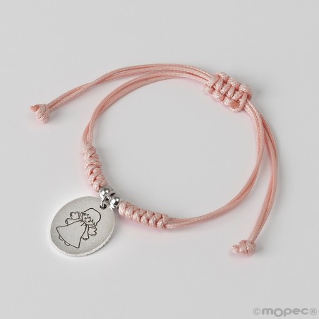 Pulseira de cordão rosa Medalha do anjo da guarda,