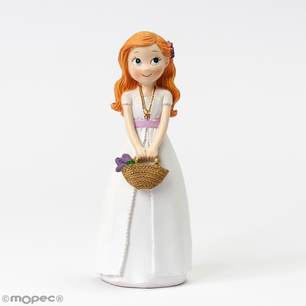 Figura pastel menina cesta de comunhão flores 15 5 cm