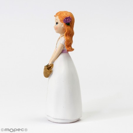 Figura de bolo menina comunhão com cesta de flores