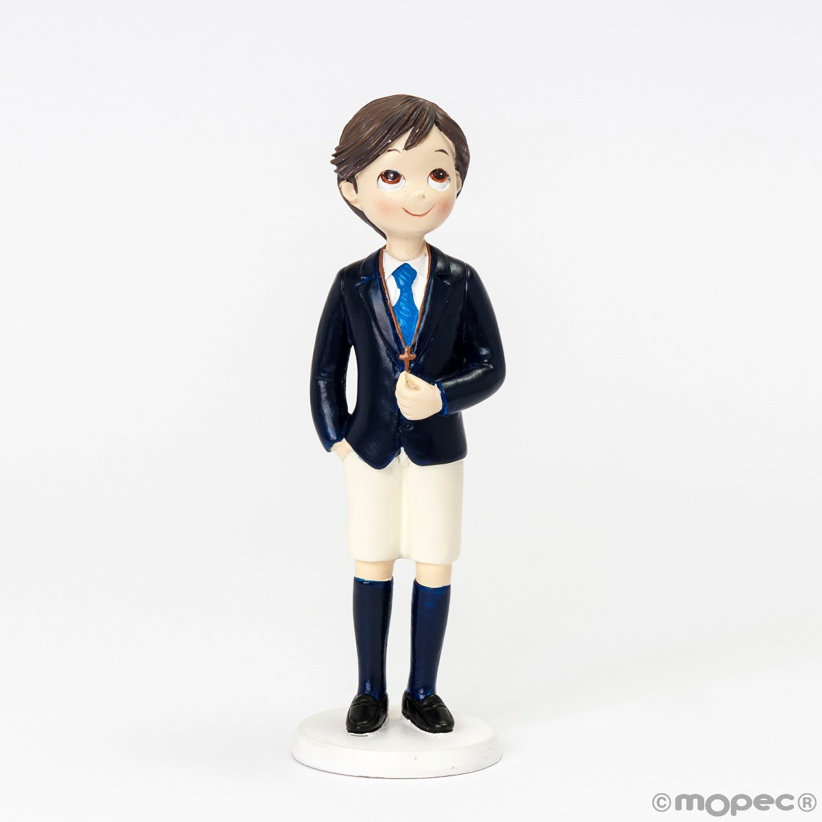 Figura de bolo comunhão menino moreno com calças curtas