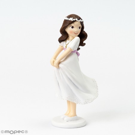 Figura pastel comunhão menina segurando a saia 16cm.