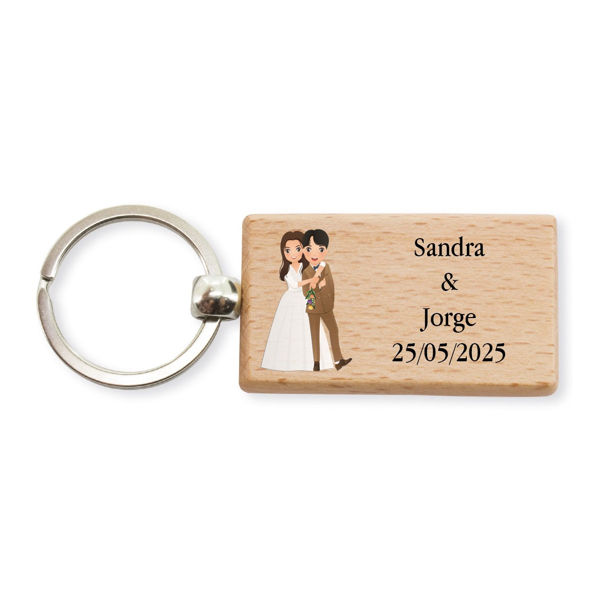 Chaveiro de madeira personalizado para casamento com nome e data