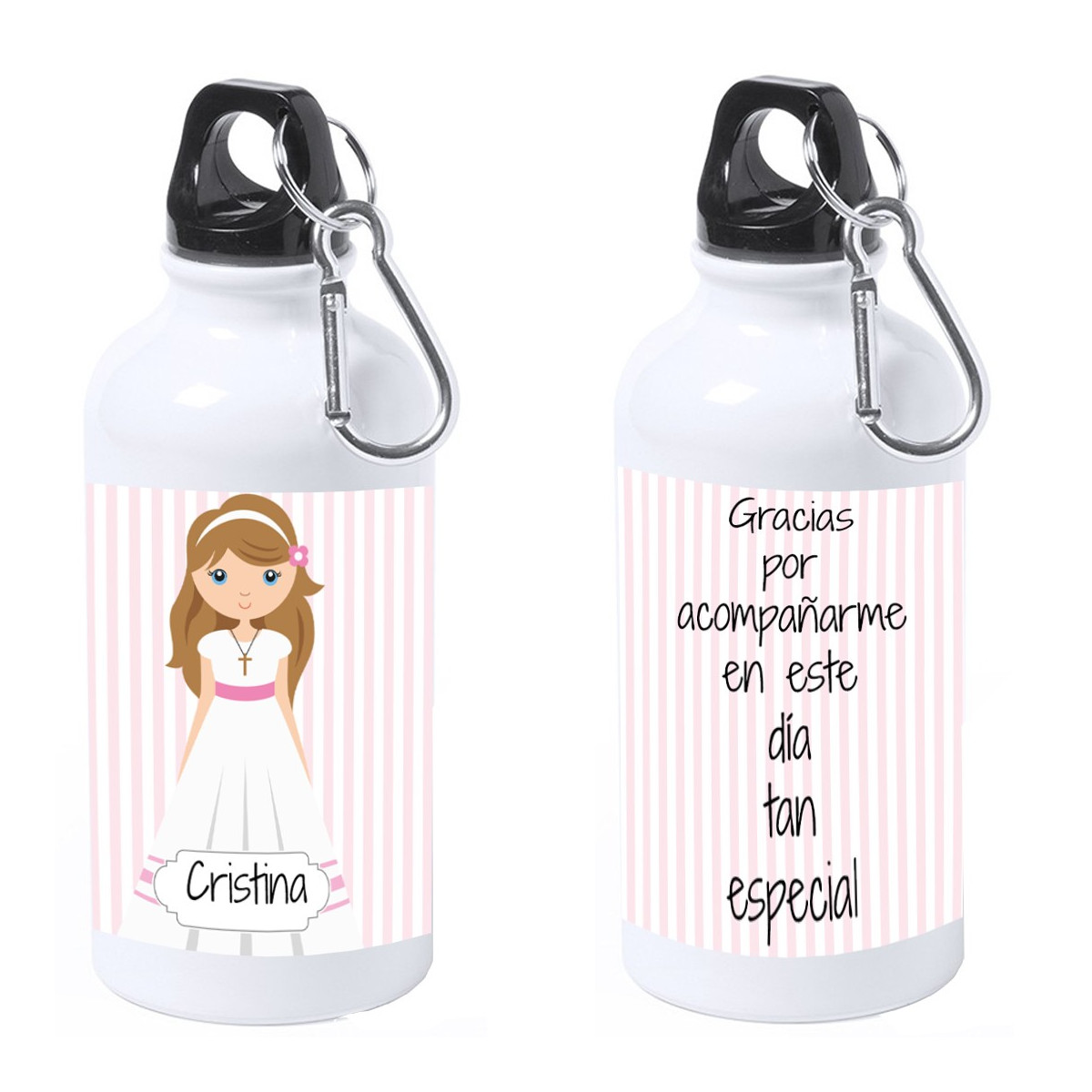 Garrafa de comunhão feminina personalizada com nome e dedicatória