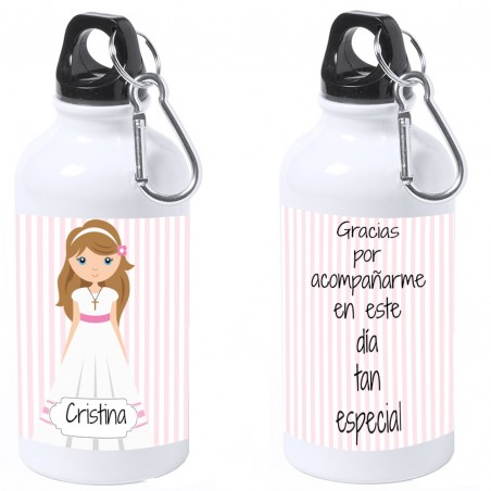 Garrafa de comunhão feminina personalizada com nome e dedicatória