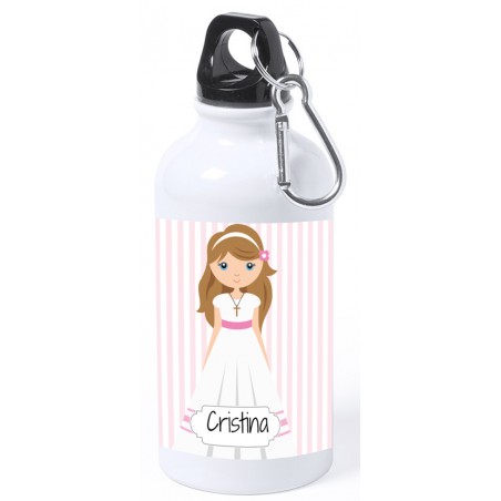 Garrafa de comunhão feminina personalizada com nome e dedicatória