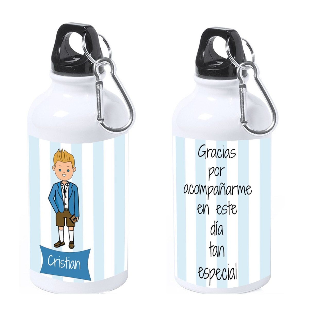 Botella menino comunhão personalizada com nome e texto