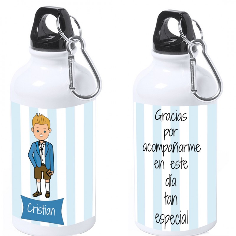 Botella menino comunhão personalizada com nome e texto