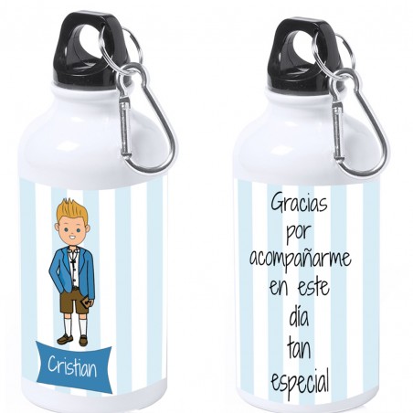 Botella menino comunhão personalizada com nome e texto