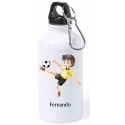 Garrafa de futebol branca personalizada para crianças com o seu nome