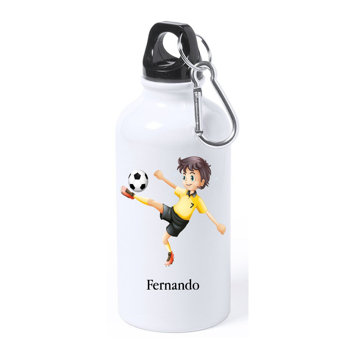 Garrafa de futebol branca personalizada para crianças com o seu nome