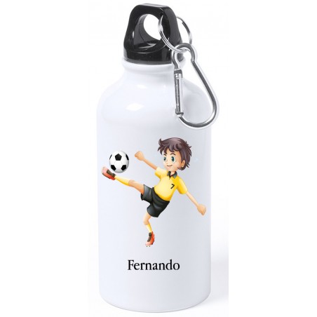 Garrafa de futebol branca personalizada para crianças com o seu nome
