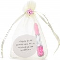 Espelho com frase e caneta batom com confete apresentado em bolsa de organza