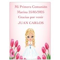 Caderno personalizado com nome da convidada e caneta em bolsa de organza