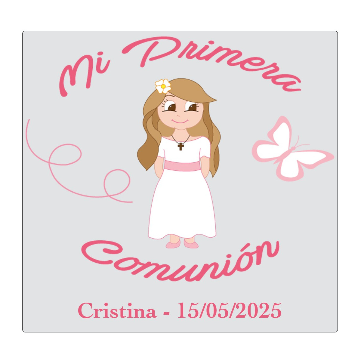 Adesivo de comunhão personalizado para menina com nome e data