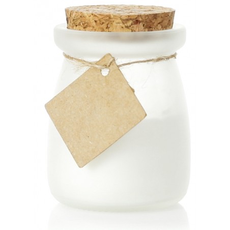 Vela aromática de baunilha personalizada com adesivo dos noivos em bolsa de organza branca