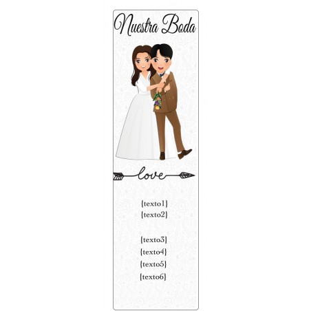 Marcador de página de casamento personalizado com nome do convidado, frase, nome dos noivos e data