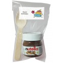 Nutella para aniversários com colher em bolsa transparente personalizada com adesivo