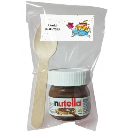 nutella aniversário com colher bolsa transparente personalizada com adesivo