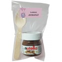 Nutella para batizado com colher em bolsa transparente personalizada com adesivo de elefante rosa