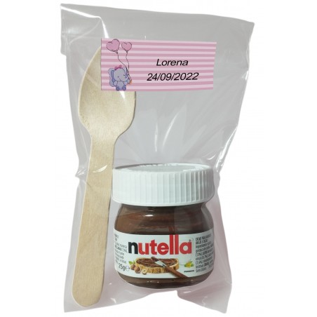 nutella aniversário com colher bolsa transparente personalizada com adesivo