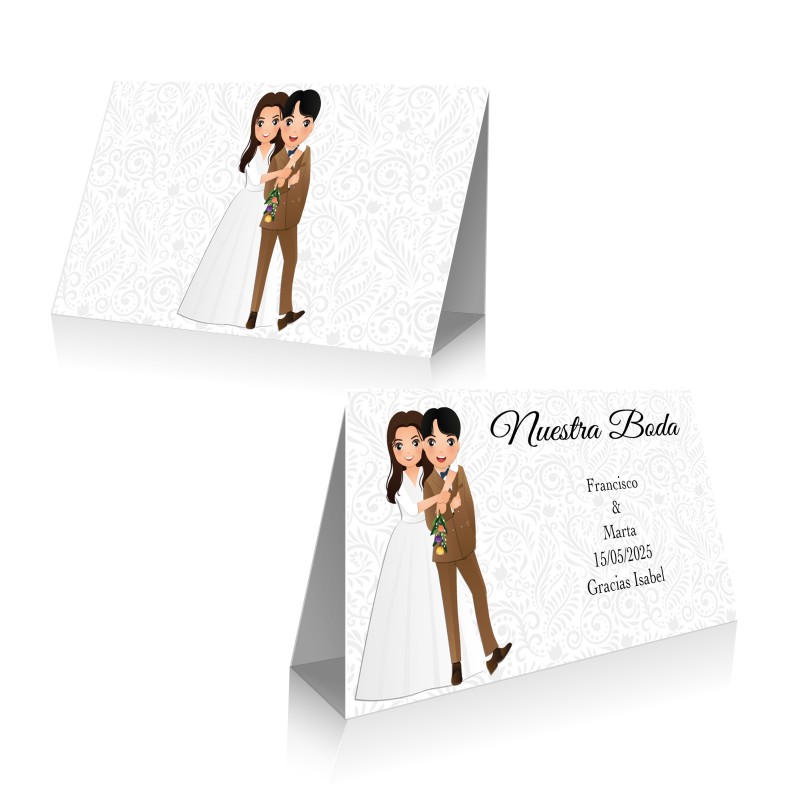Cartão de casamento com nome dos convidados para fechamento da sacola e apresentação personalizada