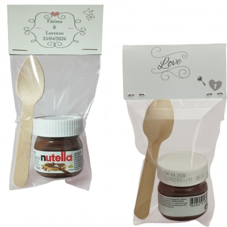 Nutella com colher apresentada em saquinho transparente com cartão de amor personalizado