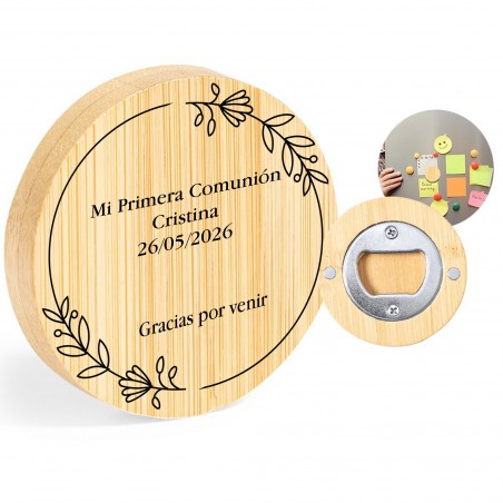 Abridor de garrafas personalizado com os nomes dos noivos e uma frase de agradecimento para lembrancinhas de casamento,