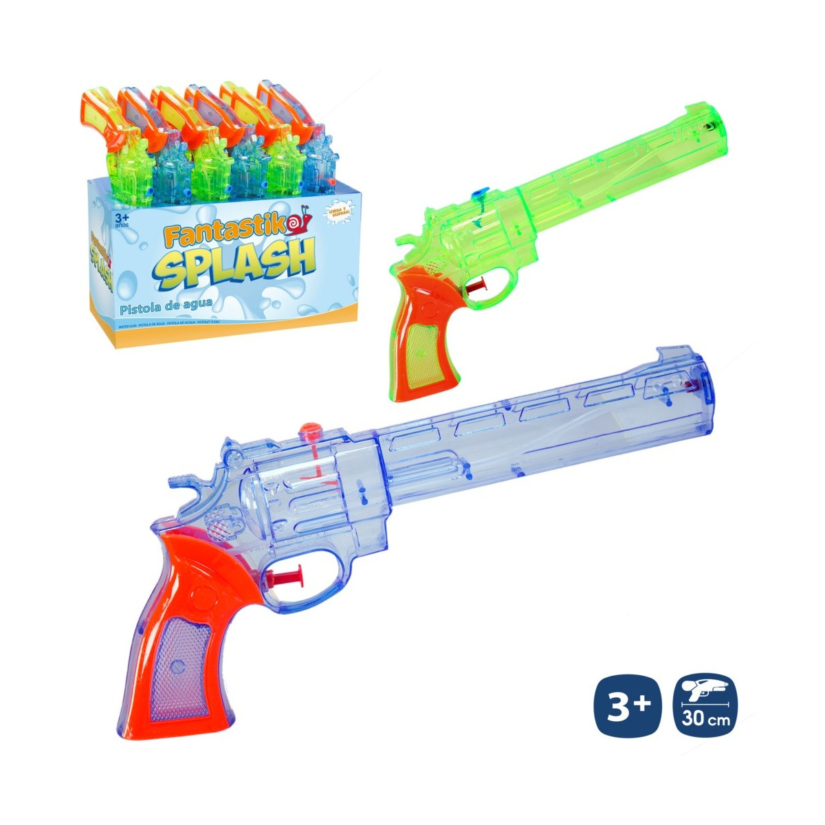 Pistola de água tipo revólver transparente