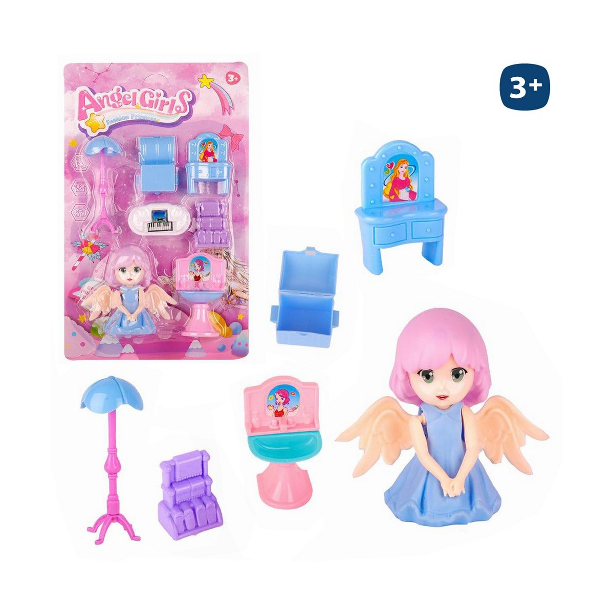 Boneca pequena de anjo com acessórios